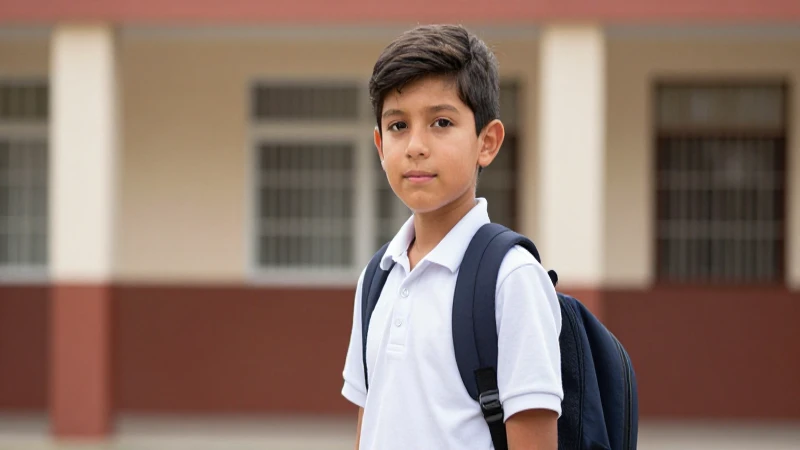 Niño mexicano va a la escuela